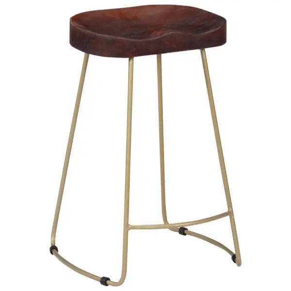 Retrostiilis mangopuust baaripukid, 2 tk, pähkelpruun, messingtoonides raam, 45 x 40 x 62 cm – 10