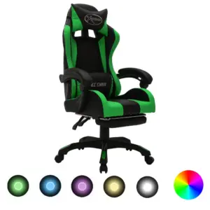 Mänguritool RGB LED-tulede, lamamisfunktsiooni ja jalatoega, roheline-must, kunstnahk