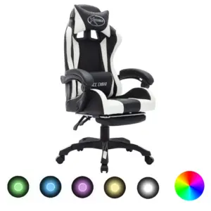 Mänguritool RGB LED-valgustusega, valge-must kunstnahk, lamamis- ja jalatoega