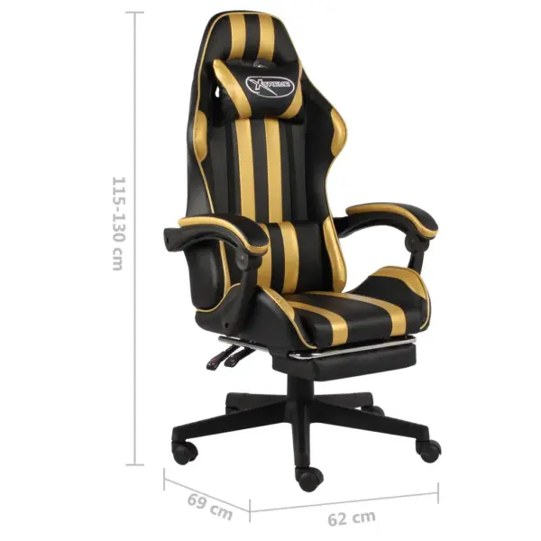 Mängutool jalatoe ja lamava seljatoega, must-kuldne kunstnahk, 62 x 69 x 115–130 cm – 6