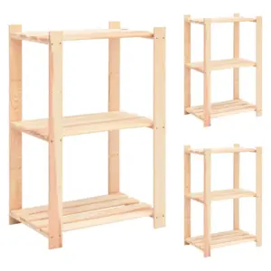 3-korruselised männipuidust hoiuriiulid, 3 tk, 60 x 38 x 90 cm, 150 kg