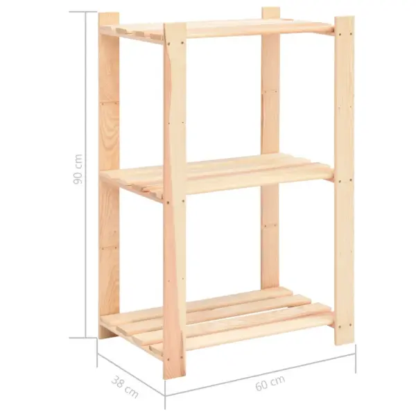 3-korruselised männipuidust hoiuriiulid, 3 tk, 60 x 38 x 90 cm, 150 kg – 8