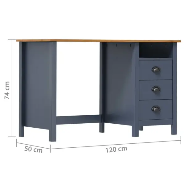 Männipuidust kirjutuslaud Hill 3 sahtliga, hall ja meepruun, 120 x 50 x 74 cm – 6