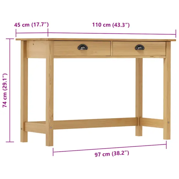 Meekarva männipuidust konsoollaud Hill 2 sahtliga, 110 x 45 x 74 cm – 6