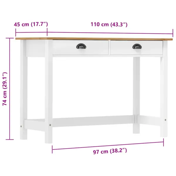 Konsoollaud Hill 2 sahtliga, männipuit, valge ja naturaalne, 110 x 45 x 74 cm – 7