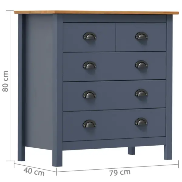 Hall ja meepruun männipuidust kummut Hill, 5 sahtliga, 79 x 40 x 80 cm – 4