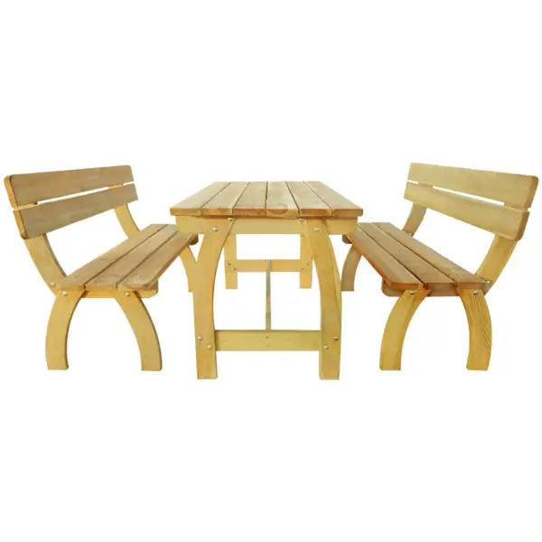 Roheimmutatud männipuidust õllelaud 2 seljatoega pingiga, pruun, laud 150 x 74 x 75 cm – 2