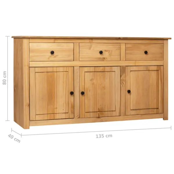 Männipuidust puhvetkapp 3 sahtli ja 3 uksega, 135 x 40 x 80 cm, naturaalne, Panama sari – 11