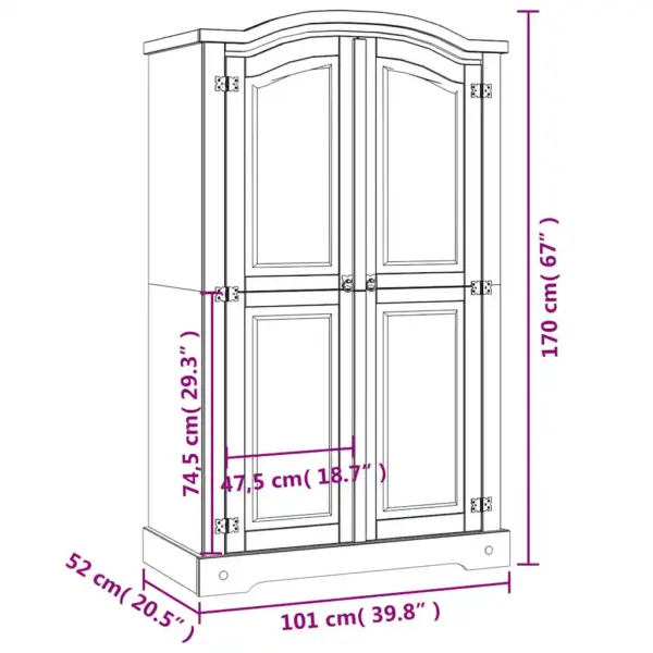 Männipuidust riidekapp Corona stiilis, 2 uksega, pruun, 101 x 52 x 170 cm – 10
