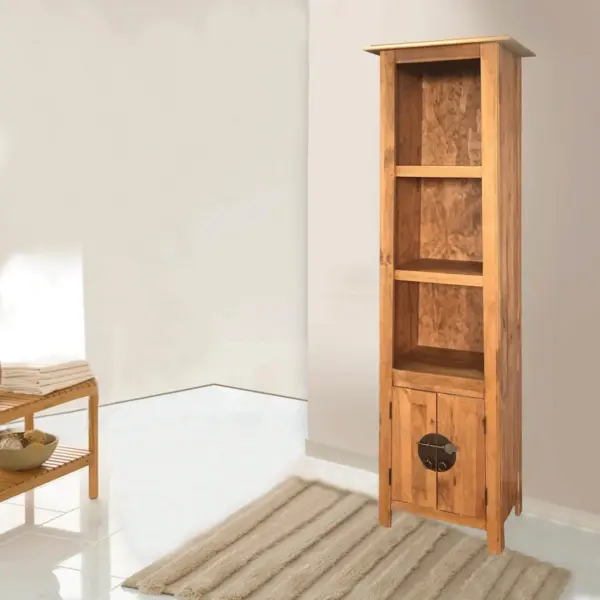 Retro vannitoakapp täismännipuidust, pruun, 48 x 32 x 170 cm – 10