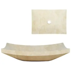 Ristkülikukujuline marmorist valamu 50 x 35 x 12 cm, kreemjasvalge