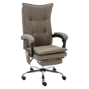 Massaaži ja soojendusega ergonoomiline kontoritool jalatoega, pruunikashall kangas, 64 x 68 x 113–120 cm