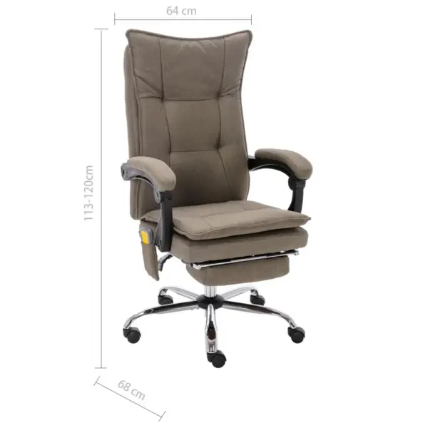 Massaaži ja soojendusega ergonoomiline kontoritool jalatoega, pruunikashall kangas, 64 x 68 x 113–120 cm – 8