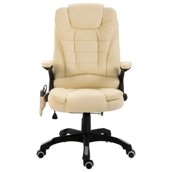Ergonoomiline massaažiga kontoritool soojendusega, kreemjasvalge kunstnahk – 2