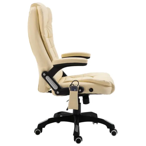 Ergonoomiline massaažiga kontoritool soojendusega, kreemjasvalge kunstnahk – 4