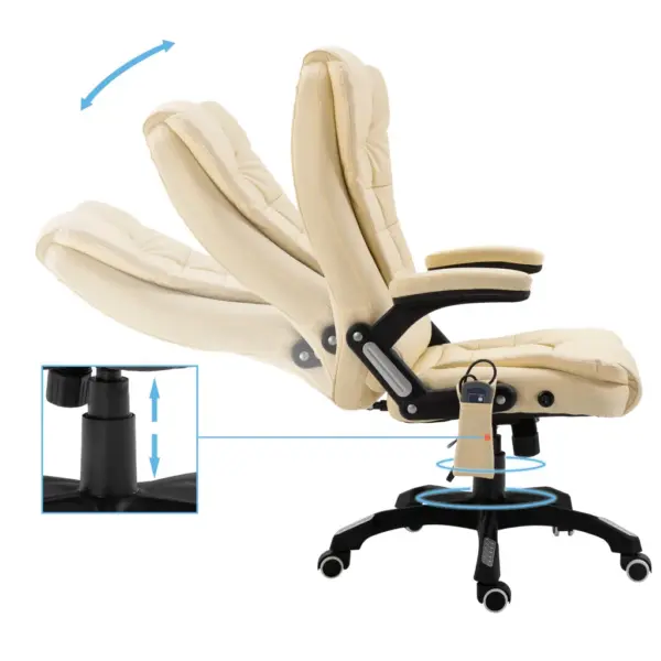 Ergonoomiline massaažiga kontoritool soojendusega, kreemjasvalge kunstnahk – 5