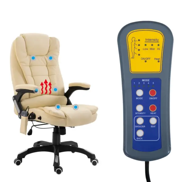 Ergonoomiline massaažiga kontoritool soojendusega, kreemjasvalge kunstnahk – 6