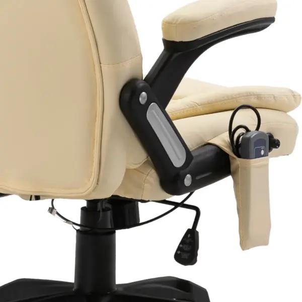 Ergonoomiline massaažiga kontoritool soojendusega, kreemjasvalge kunstnahk – 7