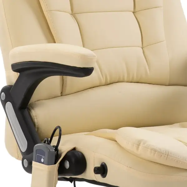 Ergonoomiline massaažiga kontoritool soojendusega, kreemjasvalge kunstnahk – 8