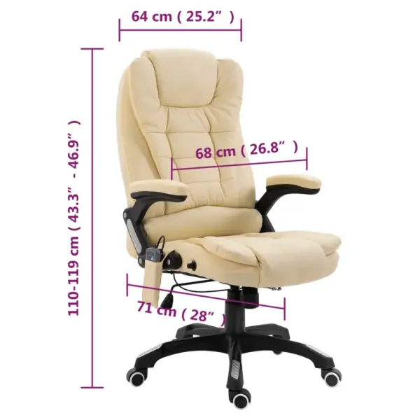 Ergonoomiline massaažiga kontoritool soojendusega, kreemjasvalge kunstnahk – 10