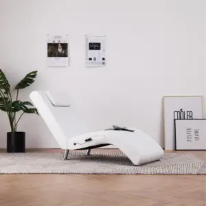 Massaažikanapee soojendusega ja padjaga, valge kunstnahk