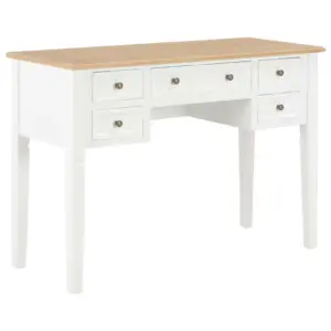 Pruun-valge MDF ja männipuidust kirjutuslaud 5 sahtliga, 109,5 x 45 x 77,5 cm