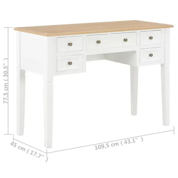 Pruun-valge MDF ja männipuidust kirjutuslaud 5 sahtliga, 109,5 x 45 x 77,5 cm – 8