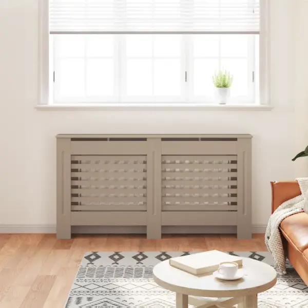 Pruun MDF radiaatorikate horisontaalsete liistudega, 152 x 19 x 81,5 cm – 3