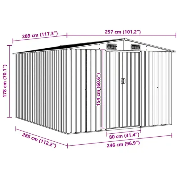 Metallist aiakuur topelt lükanduste ja ventilatsiooniga, roheline, 257 x 298 x 178 cm – 11