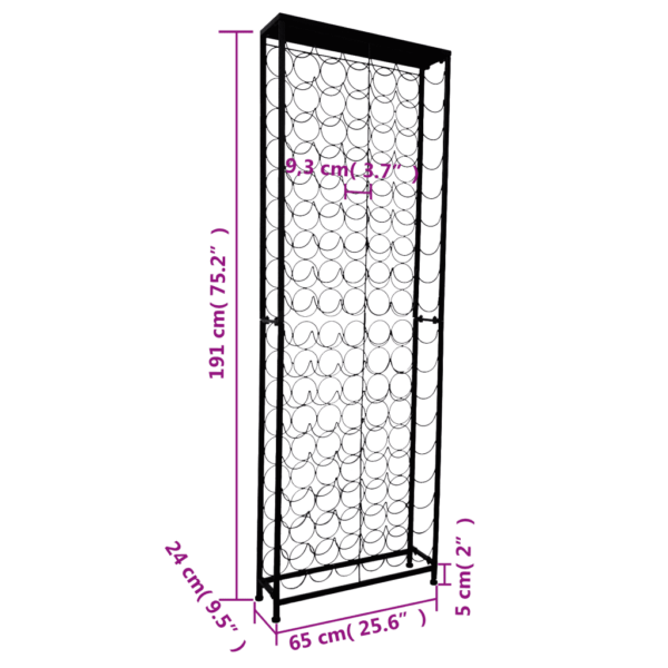 Metallist veiniriiul 108 pudelile, sepistatud raud, must, 65 x 24 x 191 cm, seinakinnitustega – 5