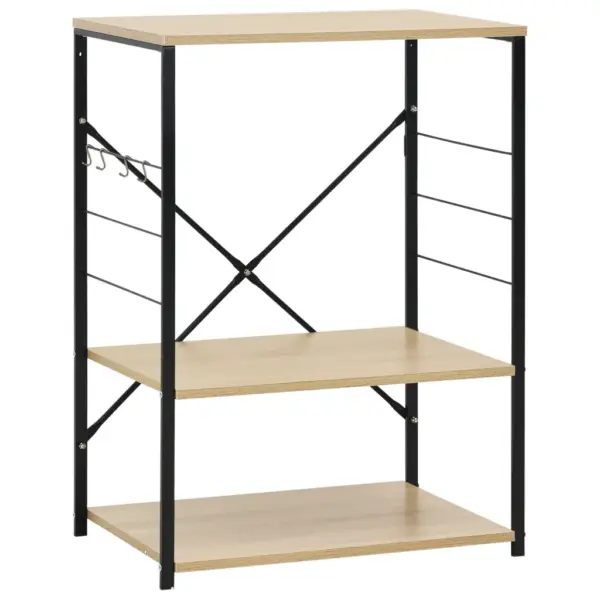 3-riiuliga mikrolaineahju kapp konksudega, must ja tammevärvi, 60 x 39,6 x 79,5 cm, tehispuit ja teras – 2