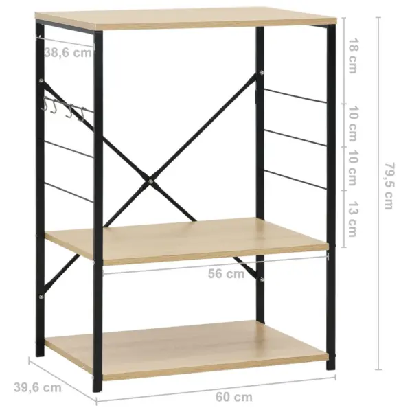 3-riiuliga mikrolaineahju kapp konksudega, must ja tammevärvi, 60 x 39,6 x 79,5 cm, tehispuit ja teras – 8