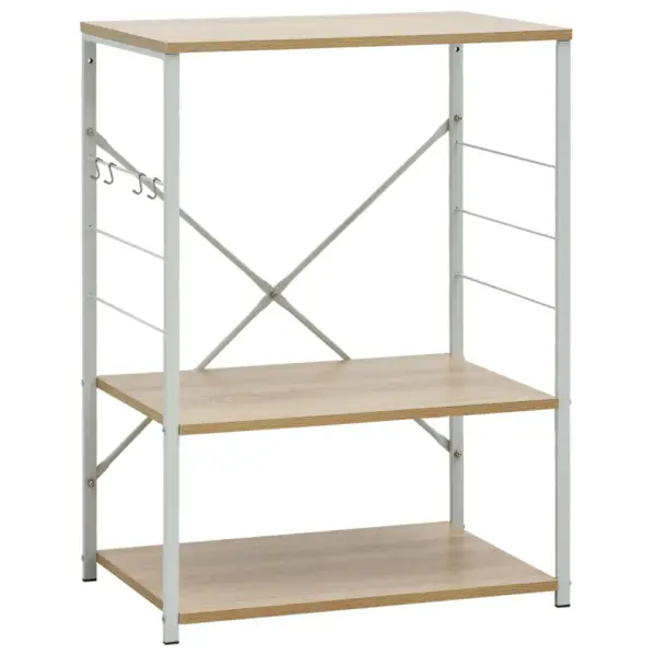 Mikrolaineahju kapp 3 riiuliga ja külgkonksudega, valge ja tammevärvi, tehispuit ja teras, 60 x 39,6 x 79,5 cm – 2