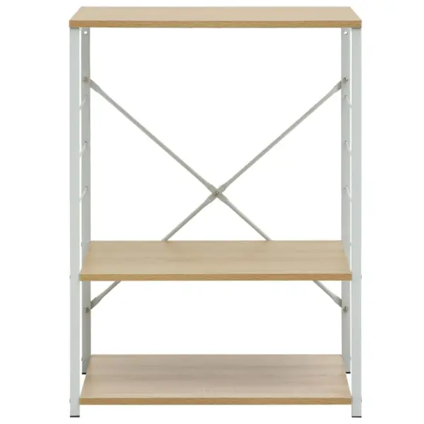 Mikrolaineahju kapp 3 riiuliga ja külgkonksudega, valge ja tammevärvi, tehispuit ja teras, 60 x 39,6 x 79,5 cm – 3