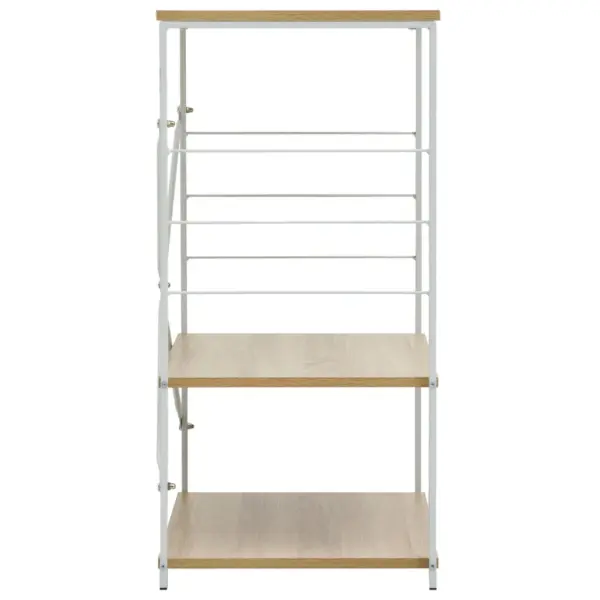 Mikrolaineahju kapp 3 riiuliga ja külgkonksudega, valge ja tammevärvi, tehispuit ja teras, 60 x 39,6 x 79,5 cm – 4