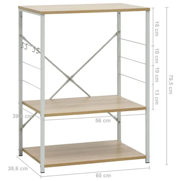 Mikrolaineahju kapp 3 riiuliga ja külgkonksudega, valge ja tammevärvi, tehispuit ja teras, 60 x 39,6 x 79,5 cm – 8