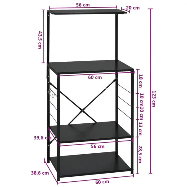 Mikrolaineahju kapp 4 riiuliga, must tehispuit ja teras, 60 x 39,6 x 123 cm – 8