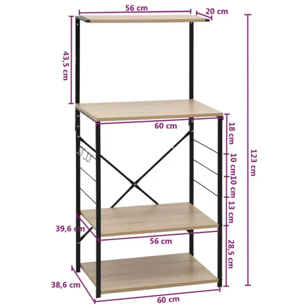 Mikrolaineahju kapp 4 riiuliga, must ja tammevärvi, tehispuit ja teras, 60 x 39,6 x 123 cm – 8