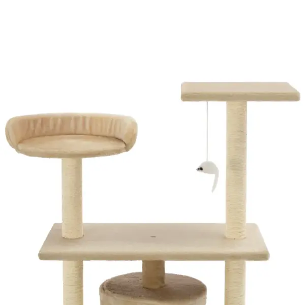 Mitmekorruseline kassimaja sisalköiega kraapimispostidega, 95 cm, beež – 4