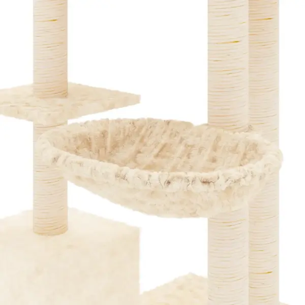 Mitmetasandiline kassimaja kraapimispuuga, kreemjasvalge, 142 cm – 6