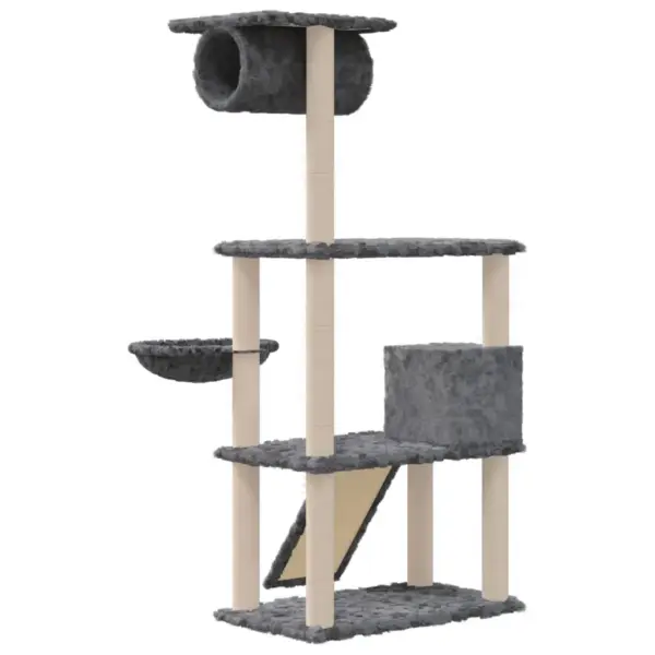 Mitmetasandiline kassimaja sisal-kraapimispostidega, tumehall plüüs, 76,5 x 70 x 131 cm – 5