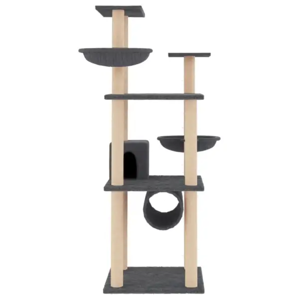 Mitmetasandiline kassipuu sisalpostidega, tumehall, 72,5 x 96,5 x 141 cm – 3