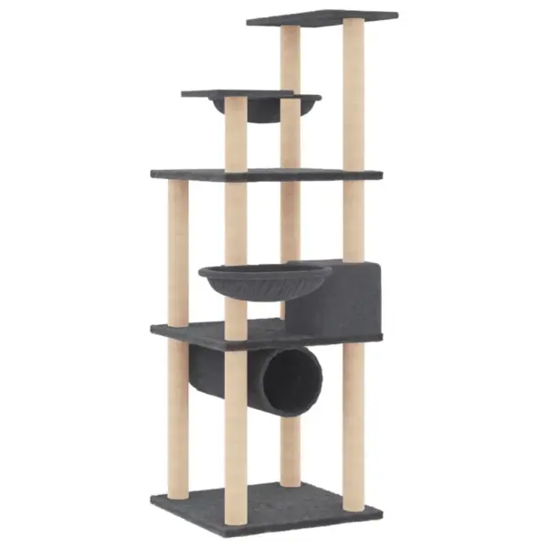 Mitmetasandiline kassipuu sisalpostidega, tumehall, 72,5 x 96,5 x 141 cm – 5