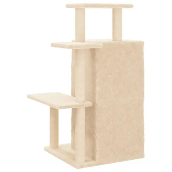 Mitmetasandiline kassimaja sisalköitega kraapimispostidega, kreemjasvalge plüüs, 61,5 x 60,5 x 97 cm – 6