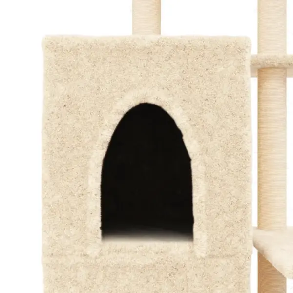 Mitmetasandiline kassimaja sisalköitega kraapimispostidega, kreemjasvalge plüüs, 61,5 x 60,5 x 97 cm – 7