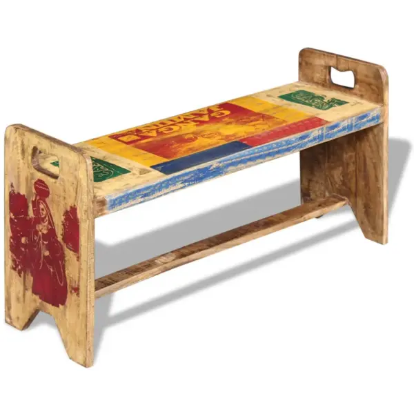Mitmevärviline esikupink taaskasutatud puidust, 100 x 30 x 50 cm – 2