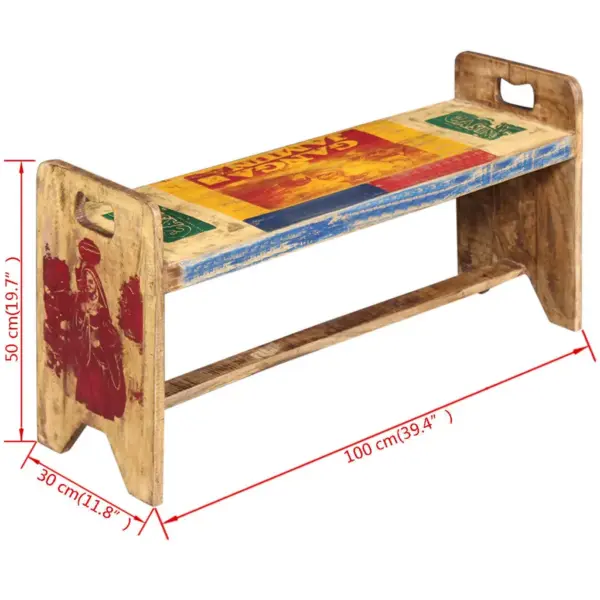 Mitmevärviline esikupink taaskasutatud puidust, 100 x 30 x 50 cm – 7