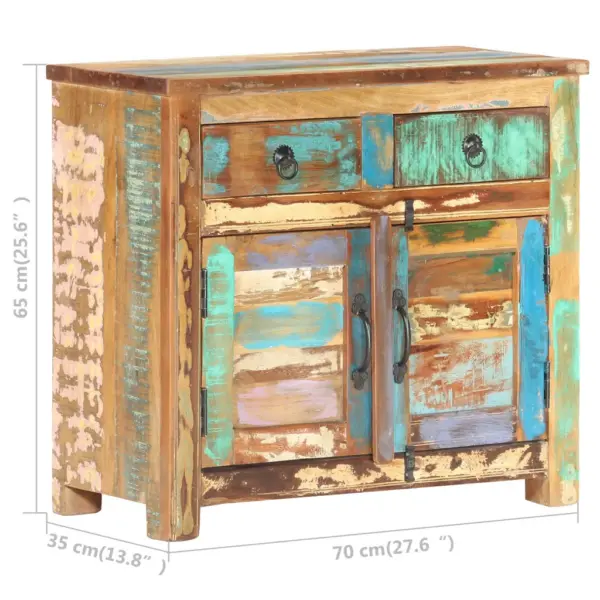 Mitmevärviline taaskasutatud puidust puhvetkapp 2 ukse ja 2 sahtliga, 70 x 35 x 65 cm – 7