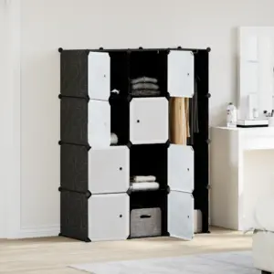 Modulaarne kapp 9 sektsiooniga, must ja valge plast, 109 x 36,5 x 143 cm