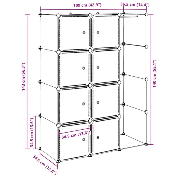 Modulaarne kapp 9 sektsiooniga, must ja valge plast, 109 x 36,5 x 143 cm - 11